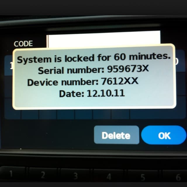 Nissan Connect radio — the serial number identifies the unlock code