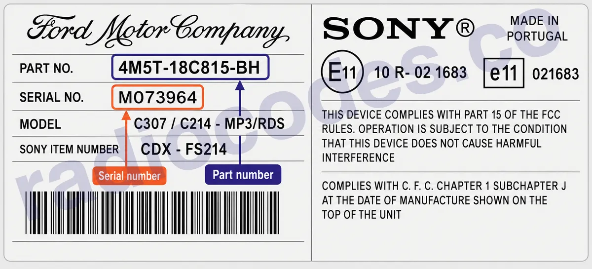 Ford CD132-MP3/CDS CDX-FS132 (M) radyonun seri numarasını nerede bulabilirim?