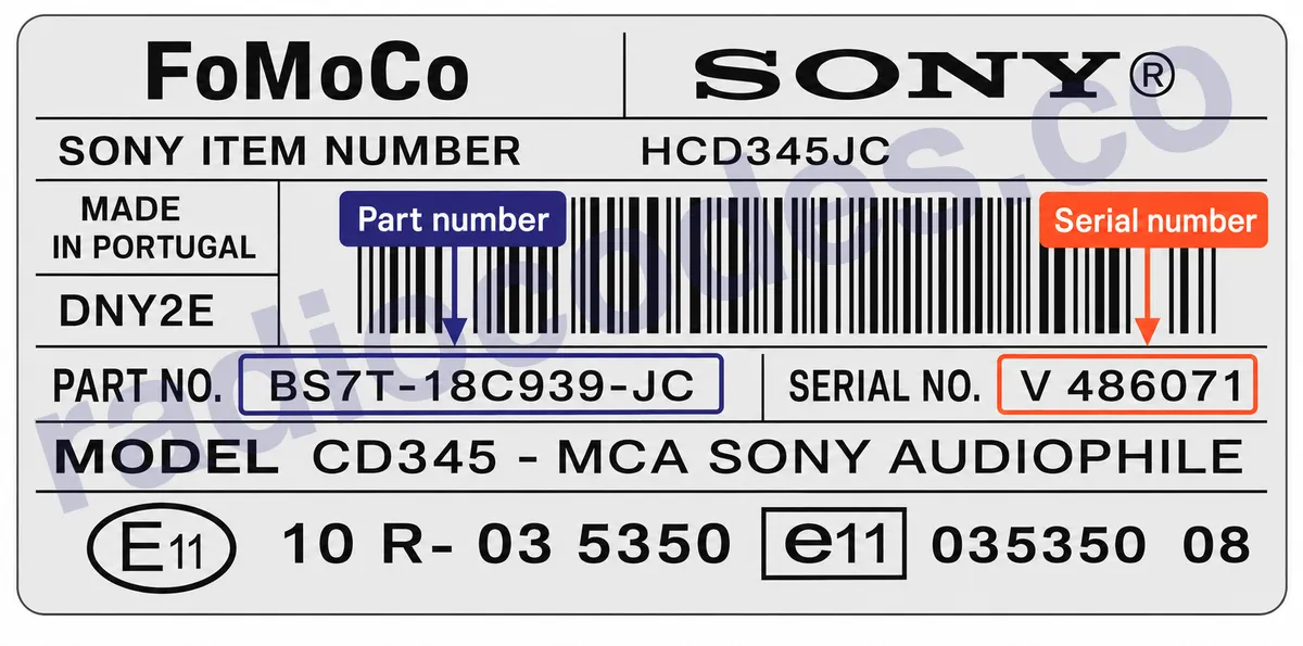 Ford CD345 - MCA SONY DAB / HCD345DB radyonun seri numarasını nerede bulabilirim?