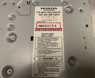 Honda radio label with U and L serial display