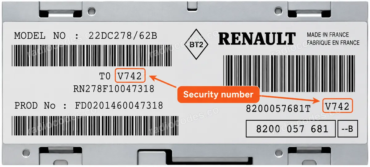 Onde posso encontrar o número de série do rádio Renault 22DC227/62E TUNER LIST?