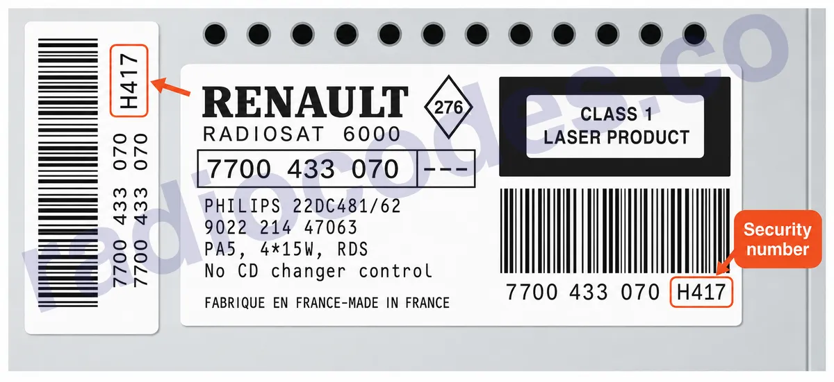 Renault 22DC501/62 radyonun seri numarasını nerede bulabilirim?