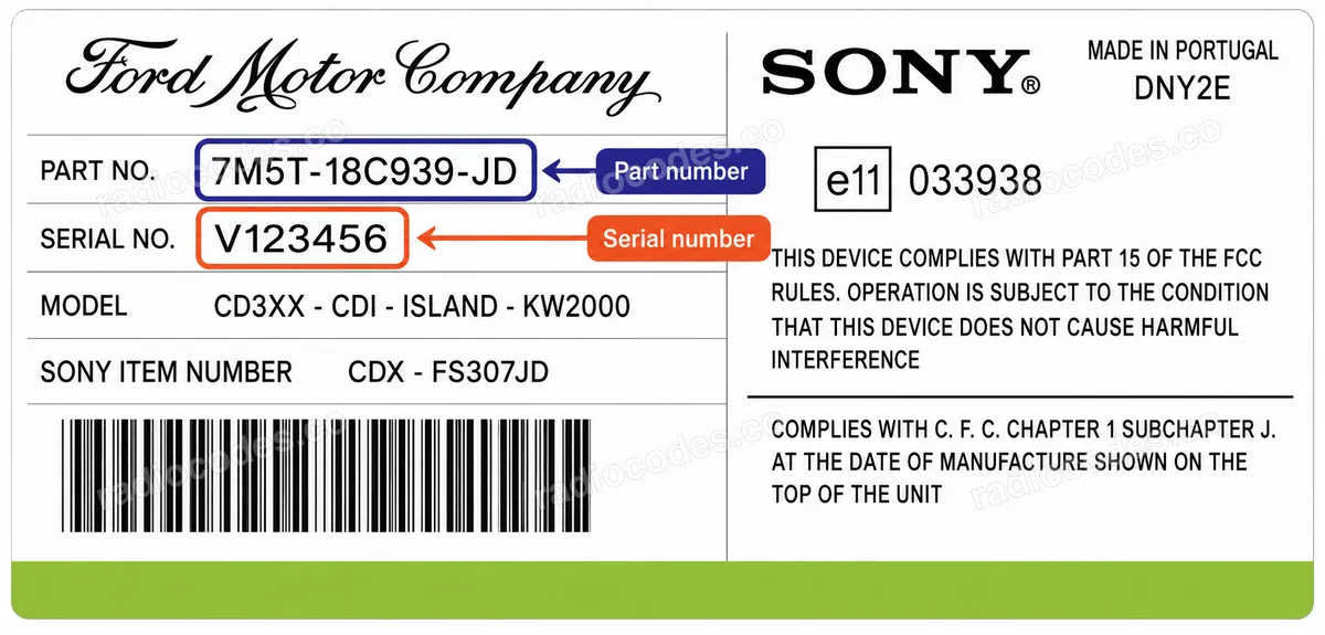 Onde posso encontrar o número de série do rádio Ford CD214-CD1-RECT-KW2000 / CDX-FS214CF?