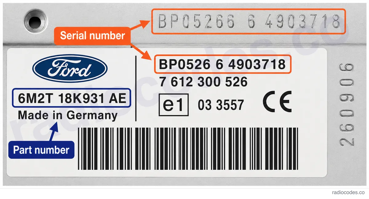 ¿Dónde encuentro el número de serie de la radio Ford RADIO NAVIGATION SYSTEM?