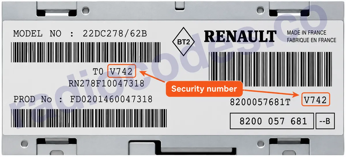 Renault 22DC347/62B radyonun seri numarasını nerede bulabilirim?