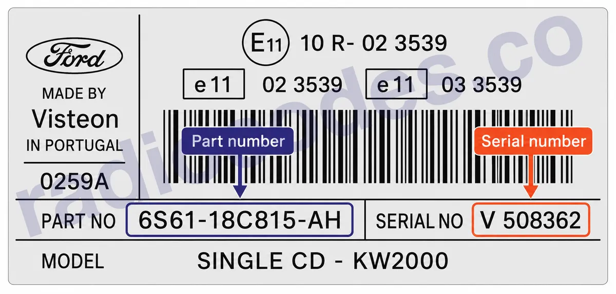 Ford 6000CD RDS EON (V) radyonun seri numarasını nerede bulabilirim?