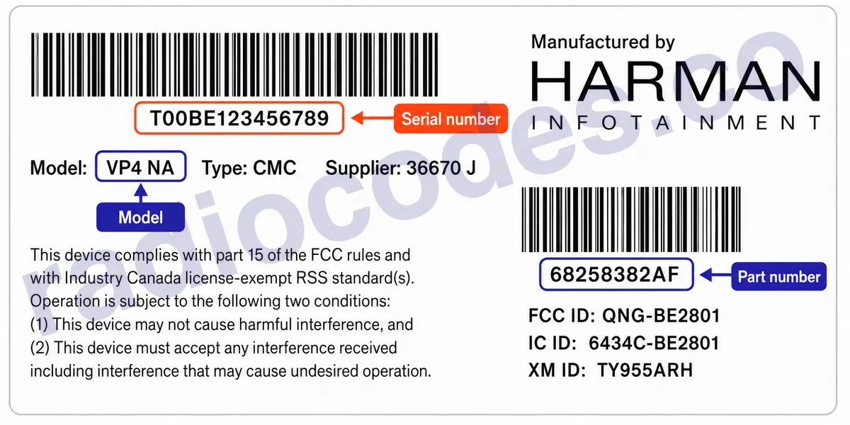 Kde nájdem sériové číslo rádia Chrysler Uconnect 8.4 RA3 / VP3 ROW?