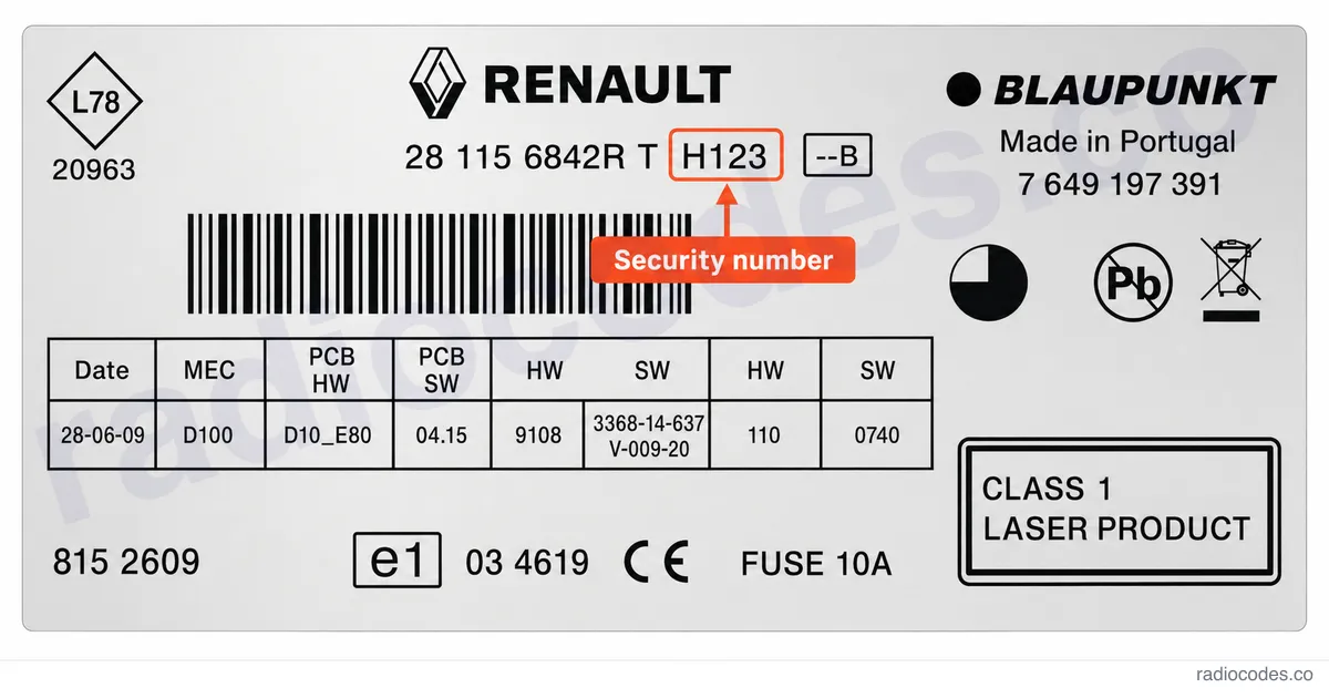 Where can I find the serial number on a Renault CD radio?