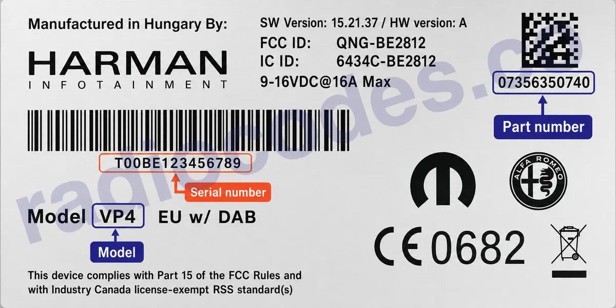 Fiat Uconnect 6.5 RA3 / VP3 330 MX radyonun seri numarasını nerede bulabilirim?