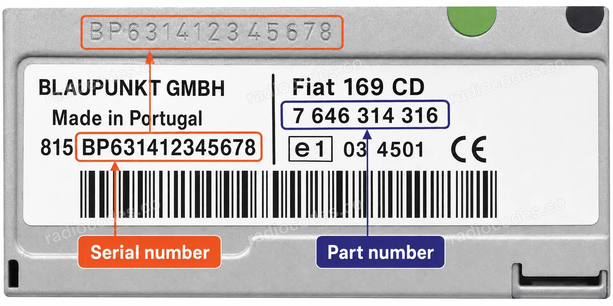 Onde posso encontrar o número de série do rádio Fiat PUNTO LOW?