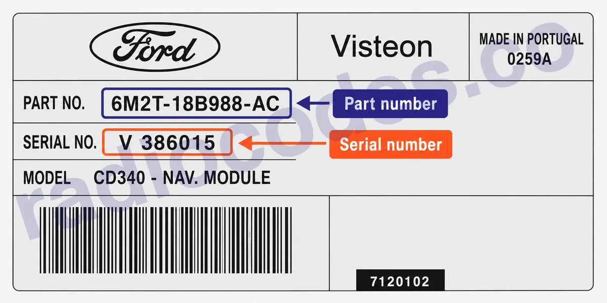 Ford C307/C214 - NAV.MODULE (V) radyonun seri numarasını nerede bulabilirim?