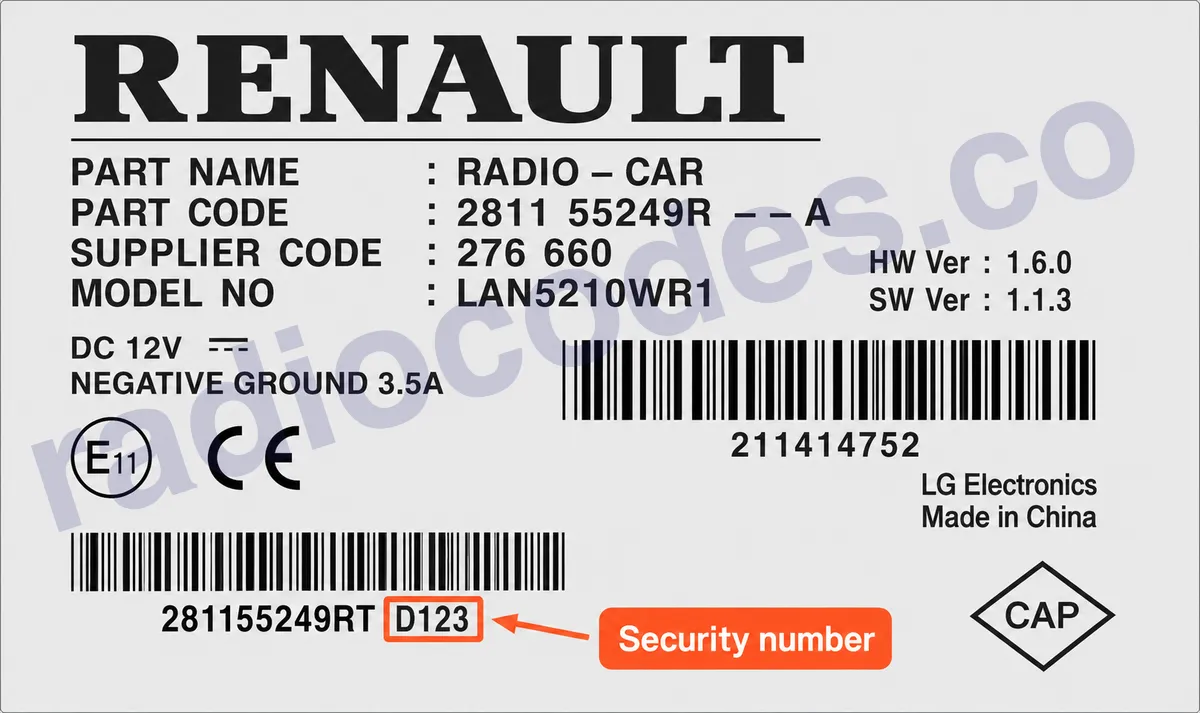 Renault MEDIA NAV radyonun seri numarasını nerede bulabilirim?