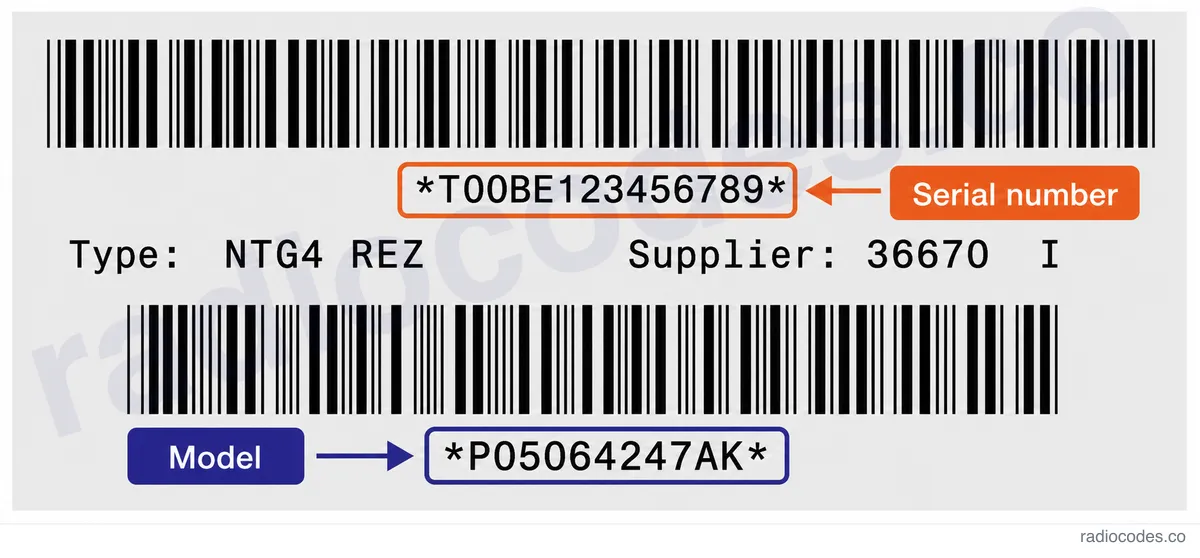 Where can I find the serial number on a Chrysler MyGIG NTG4 RHP radio?