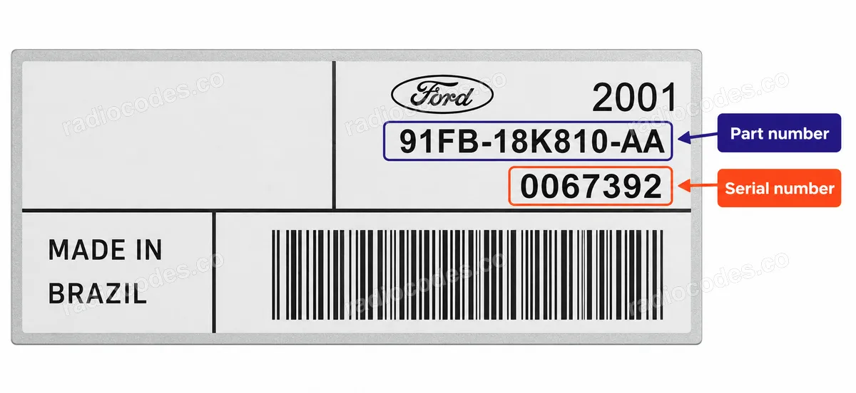 Onde posso encontrar o número de série do rádio Ford 2007 SOUND 2000?
