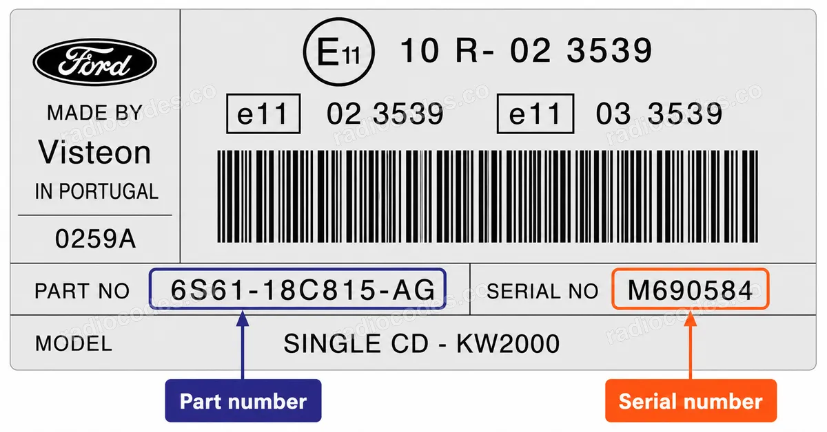 Onde posso encontrar o número de série do rádio Ford 5000C / TAPE - KW2000 (M)?